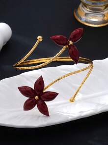 1pc Exquisite Vintage Burgundy Enamel Bubble Flower High-End Line Arm Cuff Niche Design Versatile Accessory - Burgundy - View 3