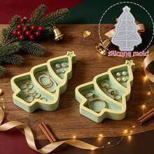 1pc Christmas Snowman Christmas Tree Divided Plate Silicone Mold, 2 Styles Available, Christmas Storage Container Making Plaster Resin Mold, Daily Storage Tray Making Mold, Perfect For Handmade Crafts, Easy Demolding And Reusable - Silicone Mold - View 4
