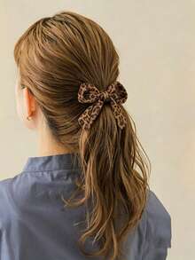 1pc Leopard Print Hair Accessory With Ribbon, Suitable For Minimalist Hairstyles, Ideal Everyday Wear Accessory. Can Be Used As Ponytail Clip, Hair Tie, Hair Tie And More - Multicolor - View 5