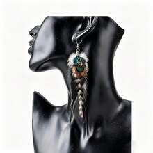 1 Pair Leopard Print Natural Feather Street Style Long Dangle Earrings For Women - Exotic - View 7