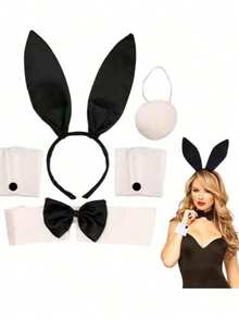 5pcs Cute Adult Rabbit Ear Headband Props Plush Hair Hoop Costume Rabbit Ear Headband Party Decoration Cosplay Set Halloween - Black - View 2