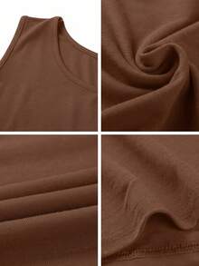 Vestido sin mangas con bolsillo para mujer, color sólido, suelto, vestido de verano, casual, largo - Café integral - Ver 5
