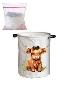 Multifunctional Large Laundry Basket/Dirty Clothes Basket, Laundry Storage Bag, High-End Cow Design Foldable Round Laundry Basket, Portable Laundry Bag, Suitable For Bathroom/Bedroom/Dorm, Housewarming Gift - Multicolor - View 13