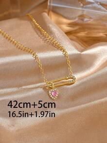 1pc Exquisite Cute Heart-Shaped Brooch Pendant, Sparkling Rhinestone Zirconia Heart Necklace - Heart Necklace - View 2
