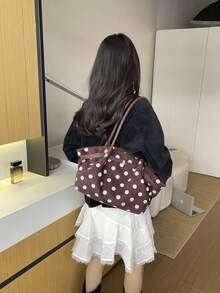 女款高端時尚百搭單肩通勤包，秋冬新款學生與辦公室大容量托特購物包，仿麂皮材質 - 棕色 - 查看 5