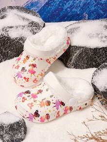 Clogs Hangat Berlapis Thermal Motif Kartun Malaikat Lucu untuk Anak Laki-laki dan Perempuan, Cocok untuk Musim Dingin - Putih - View 1