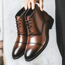 Autumn Winter Men's Luxury Genuine Leather Chelsea Boots Ankle High Grade Slip-On Buckle Strap Wingtip Brown Basic Shoes - Brown - View 16