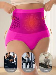 Plus Size Women High Waist Tummy Control Shaping Panties, Fitness Slimming Waist Cincher Underwear, Butt Lifting Shaping Panties - Rose Red - View 5