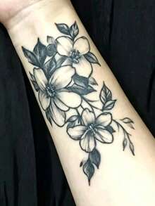 7pcs Herbal Temporary Tattoo Sticker, Black‑White Line Drawing Rose Floral Pattern, Realistic Fake Tattoo Design, Suitable For Daily Wear, Bachelorette Party Favors, Music Festivals, Game Events, Graduation Gifts, Lasts 7‑14 Days - Black - View 7