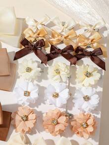 52/3pcs Girls Coffee Color Double Layer Bow Tassel Ribbon Hair Clips Hair Accessories Head Clips Back Of Head Clips Side Clips Alligator Hair Clips For Daily Use - Multicolor - View 3