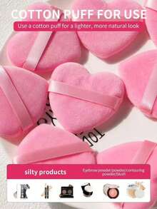 10/20/60pcs Heart Shaped Velvet Cotton Makeup Pads, Suitable For Contouring, Eye And Eye Corner Areas, Base Makeup Blending Container, Fit All Skin Types - Pink - View 3