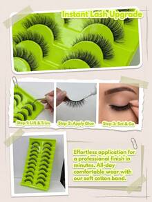 10 Pairs Fluffy Cat Eye False Eyelashes D Curl Thin Black Band Soft Synthetic Lightweight Reusable Volume Look For Daily Party, Strip Lashes Eyelash Extensions For Women - Black - View 4