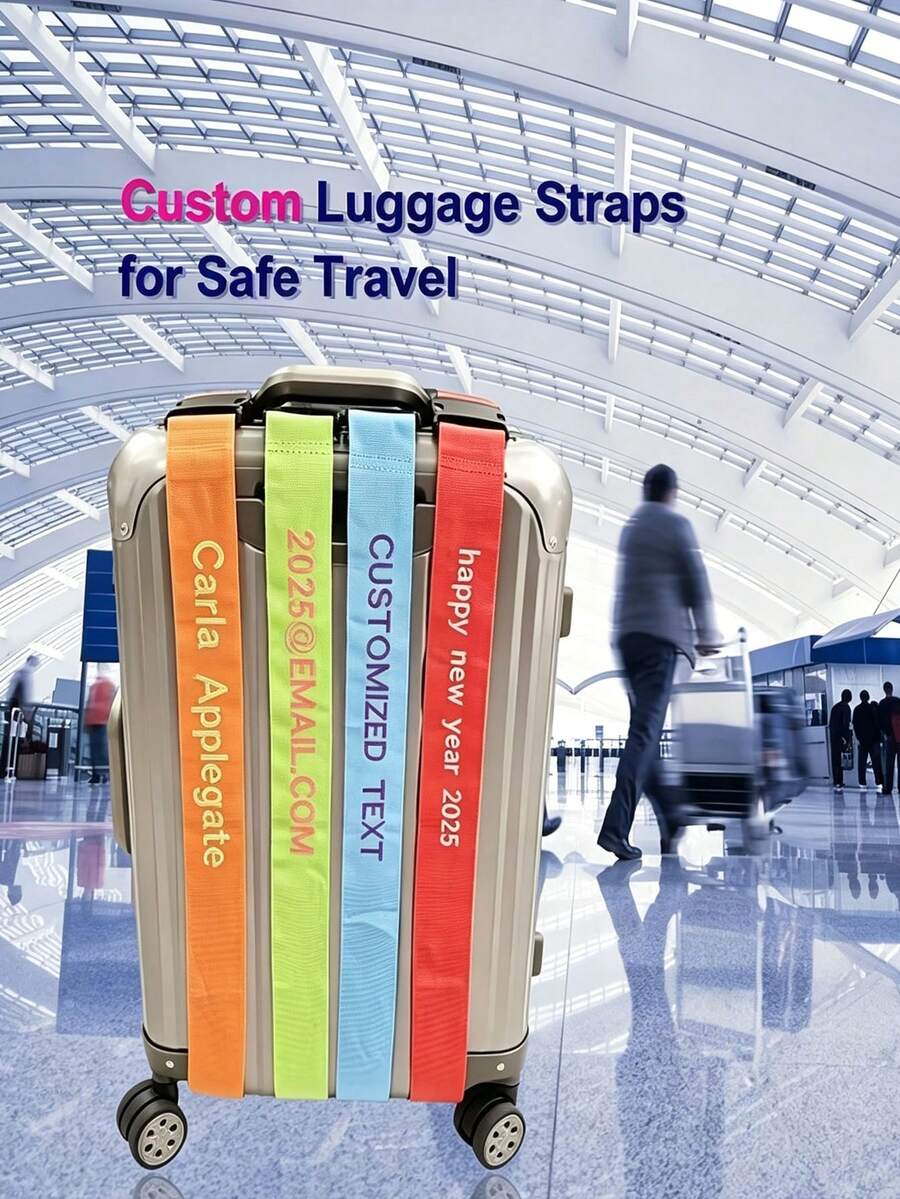Personalized Luggage Strap, Customizable Name Hook And Loop Luggage Strap, Nylon Luggage Handle Cover, Travel Safety Luggage Belt - Multicolor - View 1