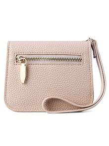 Beige Litchi Grain PU Flap Mini Wallet With Wrist Strap, Multi-Card Slot Card Holder & Coin Purse, Women's Daily Casual Travel Small Storage Bag Accessory - Multicolor - View 8