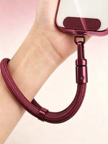 1pc Women's Solid Color Adjustable Phone Lanyard, Wrist Style 360° Rotating Anti-Loss High-End Anti-Theft Short Phone Chain With Pad, Sturdy And Durable, Suitable For Daily Wear And Use - Wine Red - View 1