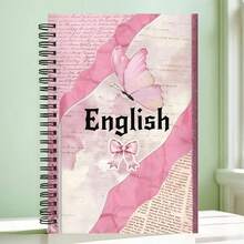 1pc A5 Size English Practice Notebook, Spiral Bound, Pink Floral Design Cover With Cute Pink Bow Decoration, Pen-Style Language Learning Workbook With Spiral Line Pattern, Suitable For Students' English Course Practice - One Book (50 Pages, 100 Pages) - View 4