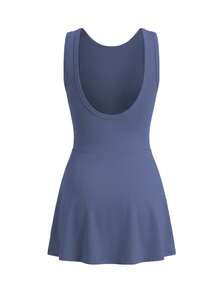 Athletic Casual Tennis Skort Dress Sleeveless Backless With Built-In Shorts - Navy Blue - View 11