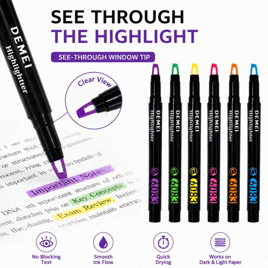 Transparent Fluorescent Markers 6pcs/Pack, Window Tip Transparent Markers, Non-Bleeding Quick-Drying Pens, Suitable For Notes, Study, Journaling And Planning - Transparent 6083 Highlighter - View 1