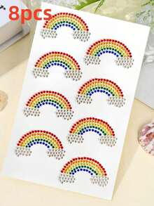 8pcs Dopamine Rainbow Curved Face Rhinestone Stickers, Gradient Multicolor Rhinestone Face Decoration, Creative Eye Makeup Glitter Decor, Suitable For Electronic Music Festival Party, Halloween Costume - Multicolor - View 8