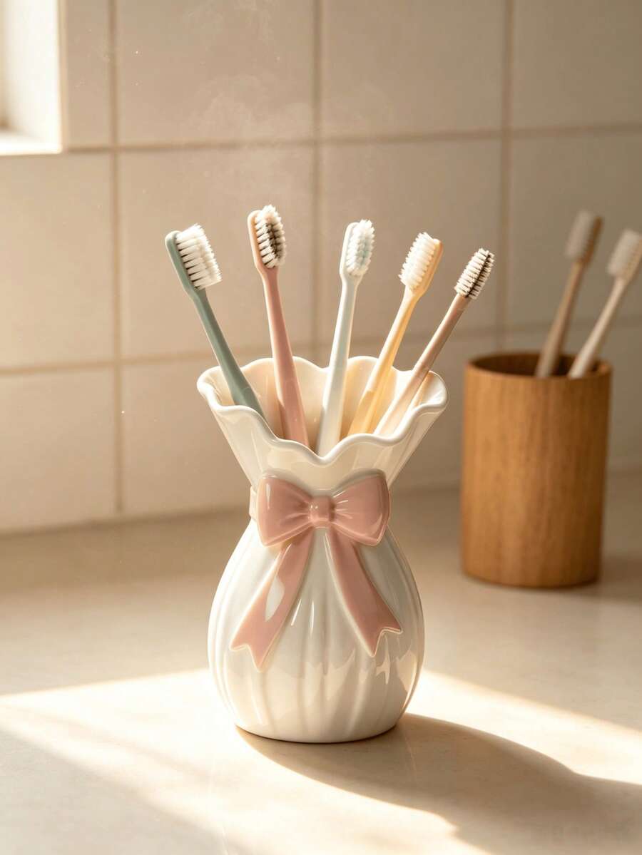 Cute Bow Toothbrush Holder For Bathroom Countertop – Adorable Monkey Design, Multi-Toothbrush Organizer, Decorative & Functional, Ideal For Home, Hotel, Dorm, Couples – Stylish & Space-Saving - Multicolor 1 - View 1