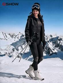 Women's Autumn/Winter Colorblock Elastic Warm Long Sleeve Ski Top And Pants Set - Black - View 4