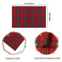 1/2/6pcs Classic Scottish Plaid Rectangular Placemats, Wrinkle-Resistant And Durable, Suitable For Christmas Party, Family Gathering Table Decor - Red - View 3