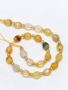 1 Strand Natural Stripe Agate Stone Beads 5x6mm Faceted Oval Shape Beads Loose Spacer Beads For Jewelry Making Accessories - Yellow - View 7