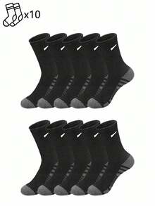 1/5/10/20 Pairs Men's Small Hook Pattern Mid-Calf Socks, Striped Sole Design, Simple Versatile, Comfortable Soft Sports Running Socks - Multicolor - View 9
