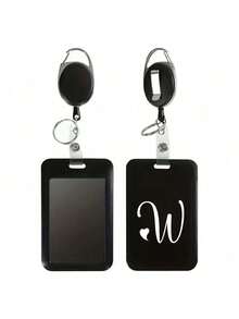 Black Anti-Theft Card Holder With Black Retractable Clip, Artistic Heart Letter A-Z, Thumb Slot Hard Plastic Card Protector, Expandable ID Holder, Medical Insurance Card Protector, Waterproof Medical/Bank/Social Security Card Protector, Bus Card Holder, Meal Card Holder - Multicolor - View 33