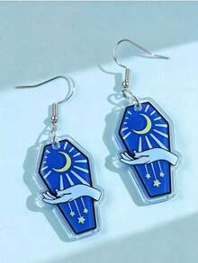 1Pair Mystic Blue Coffin Moon Star Magic Hand 2D Flat Acrylic Dangle Earrings For Women Halloween Party Decor No Box. - Earrings - View 6