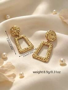 1 Pair Fashionable Creative Niche Design Hammered Texture Geometric Earrings Suitable For Women's Daily Wear - Gold - View 7