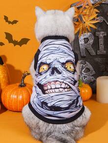 LUCKIE LABO 1pc Halloween Funny Expression Print Pet Vest, Physical Flea Prevention, Reduces Shedding, Insulated & Breathable, Suitable For Small And Large Dogs And Cats, Indoor And Outdoor - Multicolor - View 3