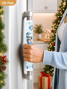 1/2 Buah Penutup Gagang Kulkas Natal, Motif Manusia Salju Biru & Kepingan Salju, Dengan Perekat Velcro, Cocok Untuk Kulkas, Oven, Microwave, Mesin Pencuci Piring, Dekorasi Dapur Liburan Natal - View 4