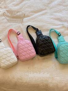 1 pc Tas Dada Anak Fashion dengan Penutup Ritsleting, Bordir, Warna Polos, Kulit PU, Tas Selempang Bentuk Hati - A - View 2
