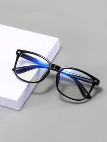 Unisex Rectangular Plastic Black Eyeglass Frames Fashion Glasses Non-Prescription Frames - Black - View 1