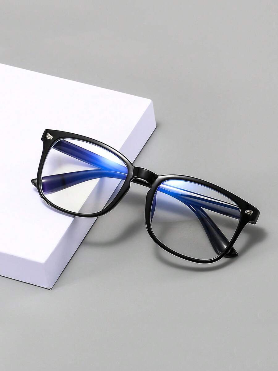 Unisex Rectangular Plastic Black Eyeglass Frames Fashion Glasses Non-Prescription Frames - Black - View 1