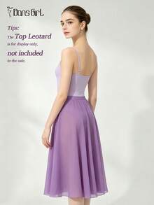 DonsGirl 1pc Women's Elegant Chiffon Ballet Midi Skirt, Elastic Waist A-Line Flare Hem Dance Skirt, Suitable For Daily Training And Stage Performance Multi-Functional Dancewear - Mauve Purple - View 8