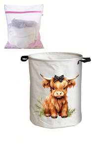 Multifunctional Large Laundry Basket/Dirty Clothes Bin, Laundry Storage Bag, High-End Cow Design Foldable Round Clothes Basket, Portable Laundry Bag, Suitable For Bathroom/Bedroom/Dorm, Housewarming Gift - Multicolor - View 17