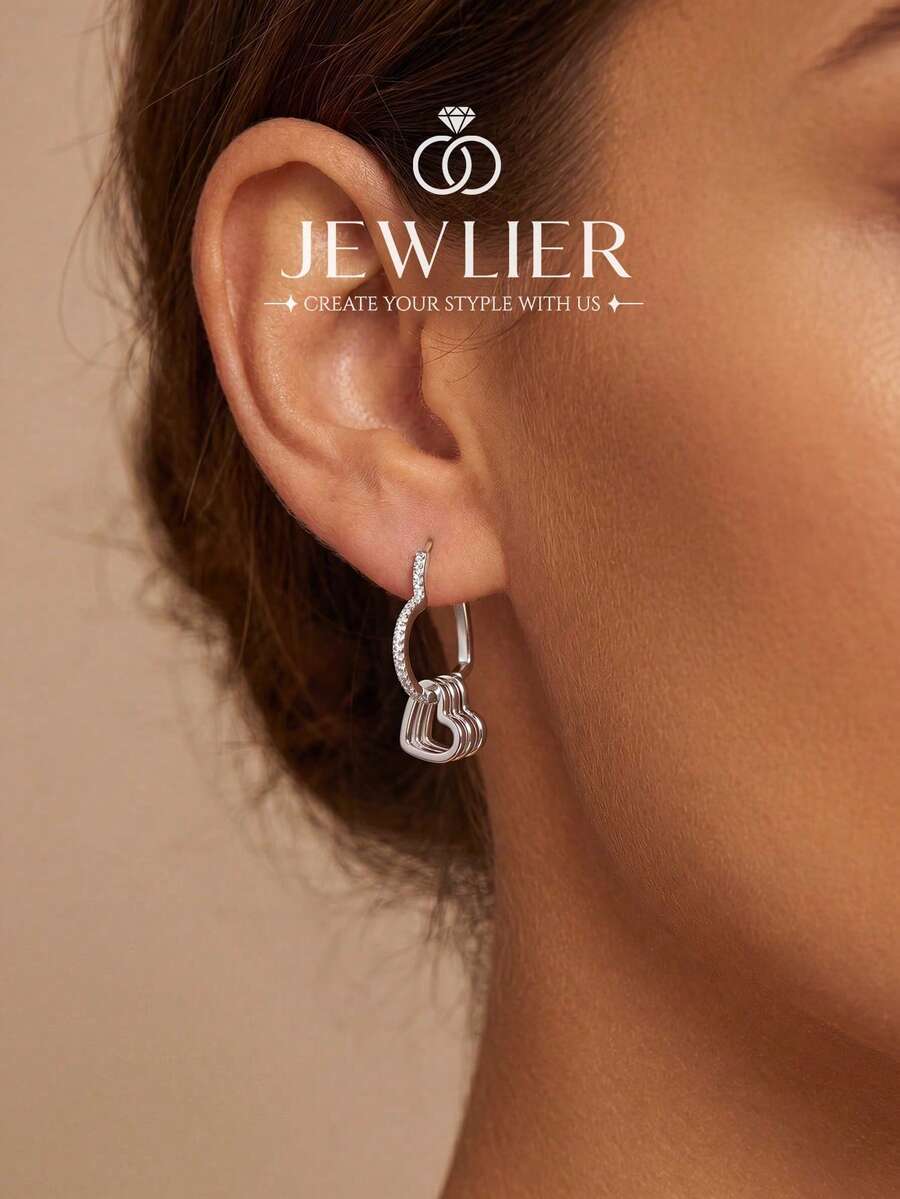 1 Pair Exquisite Shiny Heart Earrings, Elegant Women's Jewelry, Suitable For Girls' Daily Wear And Decoration - Heart Earrings - View 1
