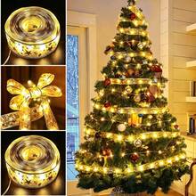 2pcs Christmas Tree Ribbon Lights, Christmas Decorations, Holiday Celebration Decor, Indoor Party Decoration, Ribbon Lights, Room Decoration Lights, Holiday Lighting, Suitable For Halloween, Thanksgiving And New Year Multi-Functional Decor - Gold - View 5