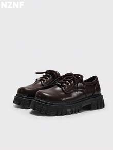 NZNF Women's Solid Color Academy Style PU Shoes With Buckle Strap, Thick Sole And Chunky Heel, Daily Commute Shoes - Coffee Brown - View 5