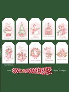 50pcs/Pack Kartu Dekorasi Kemasan Kotak Hadiah Pesta Natal, Label Kartu Gantung dengan Tali dan Pesan Ucapan Selamat - View 13