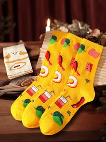 4 Pairs Colorful Pizza Mid-Calf Socks, Novelty Fun Socks Gift Box, Autumn/Winter 2026 New Creative Socks Fashion Style, Comfortable Breathable Suitable For Friends, New Year's Eve/Day Of The Dead/Party Gathering Casual Novelty Gift, Suitable For Valentine's Day/Halloween/Birthday/Christmas/New Year/Thanksgiving And Other Holiday Gifts, Unisex, Autumn/Winter Style Wearable All Seasons, Cute Fun Whimsical Unique Design Socks - Multicolor - View 6