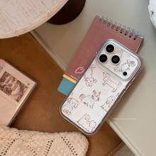 Kavenfort Cocoa Brown Phone Case With Line Drawing Brown Puppy Pattern And Brown Edges, Compatible With Apple 17 Pro Max, 18 And 16/15. It Features Personalized Cartoon Design, Full Coverage Soft Shell, And Unique, Creative, Vintage, Geometric, Minimalist, Cartoon, Niche And Influential Style. - Brown - View 3