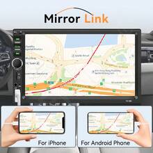 7英吋單DIN車用音響，有線Apple CarPlay與Android Mirror-Link，MP5多媒體汽車收音機，藍牙FM USB AUX，12V車載主機 - 主機 + 方向盤控制線 - 查看 3