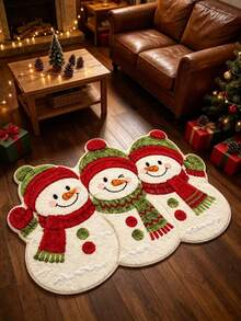 1pc Soft Cute Snowman & Red Green Plaid Carpet, Decorative Rug, Bedroom Decor, Small Rug, Carpet, Home Decor, Living Room Rug, Living Room Small Rug, Bedroom Rug, Living Room Home Decor, Outdoor Rug, Washable Carpet - Multicolor - View 5