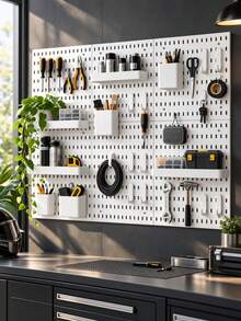 Estantería de almacenamiento de pared con tablero perforado sin taladro, organizador de almacenamiento de pared, estantería de almacenamiento multifuncional con tablero perforado, estantería de almacenamiento con ganchos montada en la pared, estantería de almacenamiento de cocina, estantería de almacenamiento de baño, organizador de pared de dormitorio, tablero de almacenamiento de escritorio, estantería de almacenamiento de herramientas, estantería de almacenamiento de cosméticos, estantería de almacenamiento de especias, organizador de suministros de oficina, estantería de llaves de entrada, estantería de exhibición combinable DIY, tablero de almacenamiento de pared multiusos, adecuado para cocina, baño - Multicolor - Ver 5