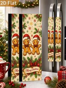 1/2Pcs Christmas Refrigerator Handle Covers, Gingerbread Man, Berry, Snowflake, "Merry Christmas" Patterns, With Hook And Loop, Suitable For Refrigerator, Oven, Microwave, Dishwasher, Christmas Holiday Kitchen Decoration - View 3