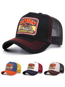 1pc Fashion Mesh Motorcycle Embroidery Trucker Hat, Street Hip-Hop Style Outdoor Adjustable Sun Hat, Casual Decorative Baseball Cap, Unisex - Motorcycle - View 11