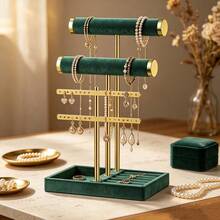 3-Tier Bracelet Display Stand, Detachable T-Bar, Beige Velvet Bracelet Rack, Jewelry Storage Organizer For Bracelets, Necklaces, Earrings, Rings - Multicolor - View 6